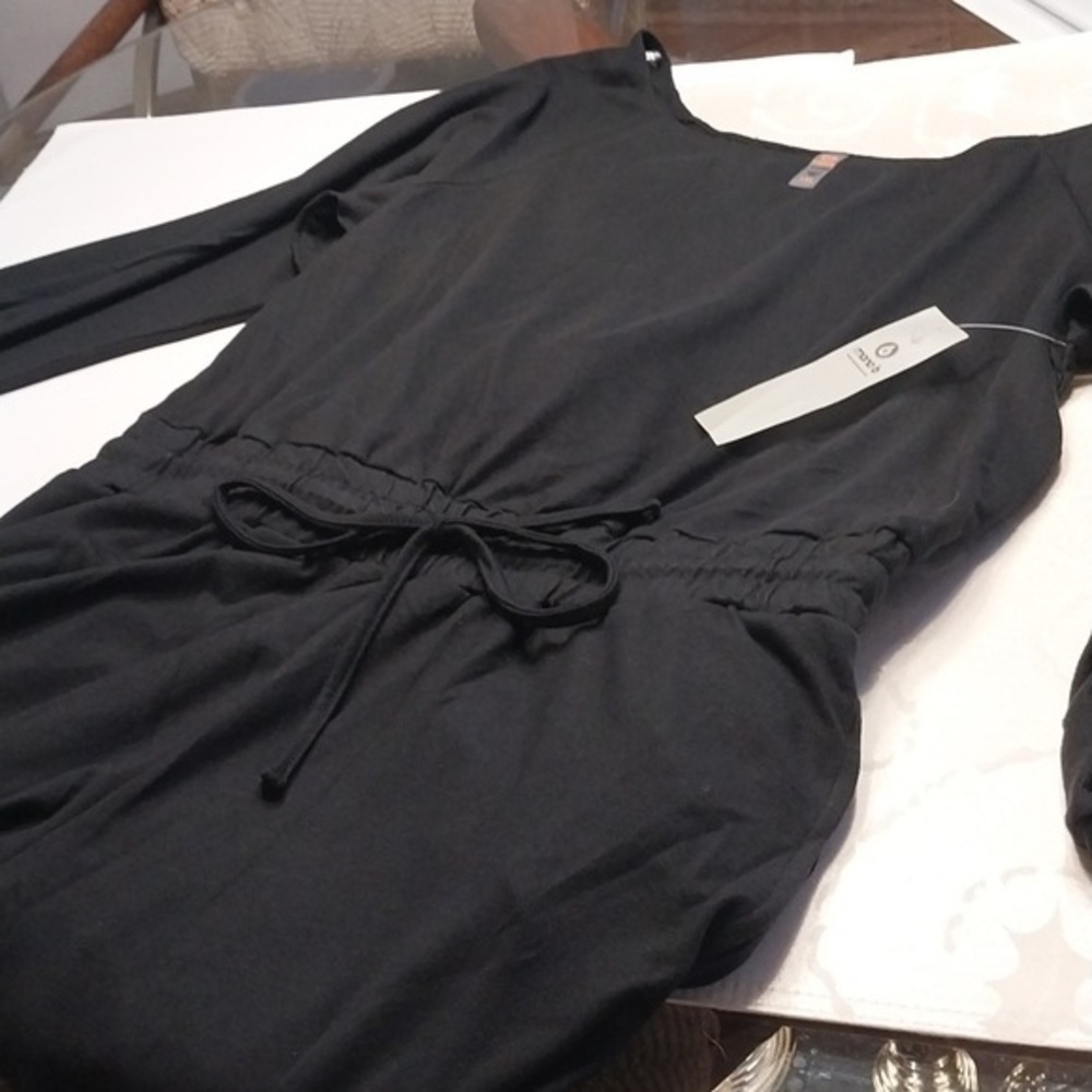 Mono B NWT Women's Size 1XL Round Neck Drawstring Waist Wide Leg Jumpsuit Black